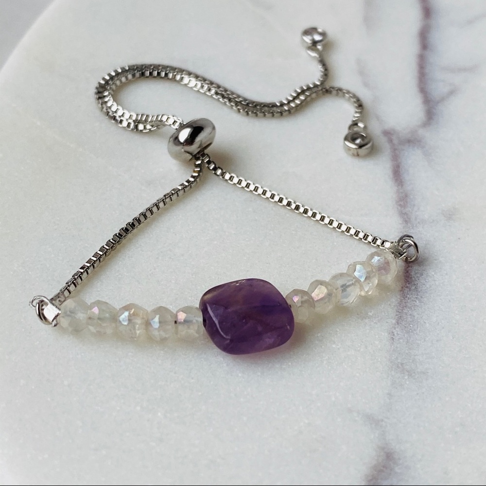 HP 🎉Amethyst & Rainbow Moonstone Sterling Silver Bracelet
